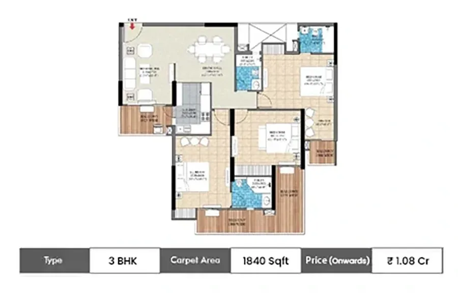 Vedshree Zenith Vista 3 BHK floor plan, 1840 sq ft carpet area