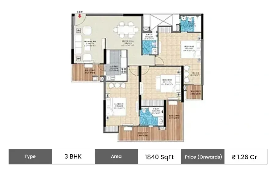 Vedshree Zenith Vista 3 BHK floor plan, 1840 sq ft area
